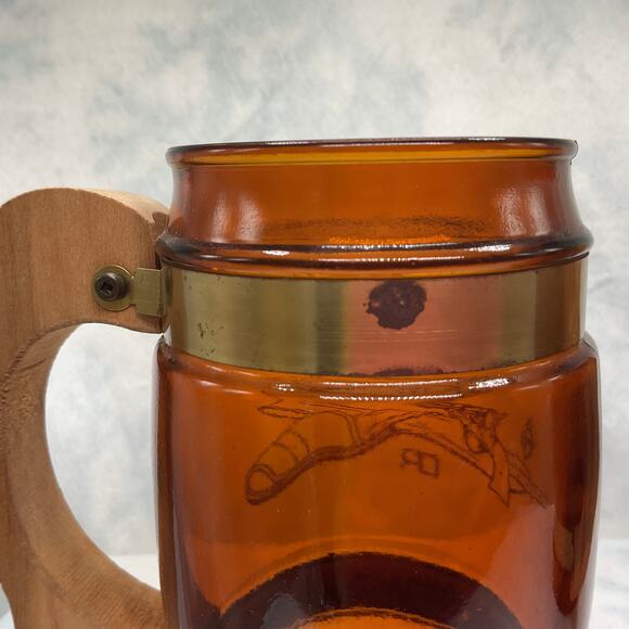 VTG Siesta Ware Amber Brown Cowboy Barrel Beer Mug Wood Handle 2 - Picture 5 of 14